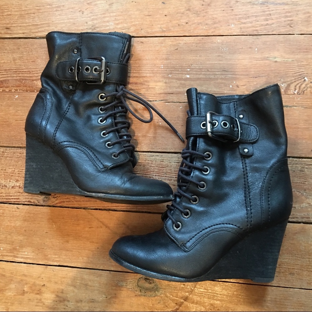 Kenneth Cole leather boots wedges